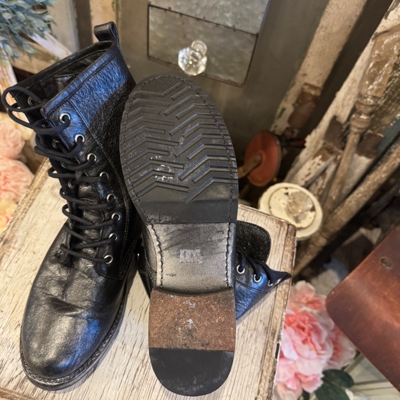 FRYE BOOT | LACE UP | COMBAT TYLER MOTO | BLK LEATHER SILVER METALLIC | VERONICA - Picture 11 of 15